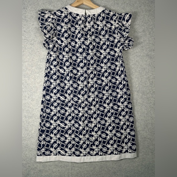 VOY Navy White Embroidered Ruffle Sleeve Cotton Dress M - Picture 8 of 9